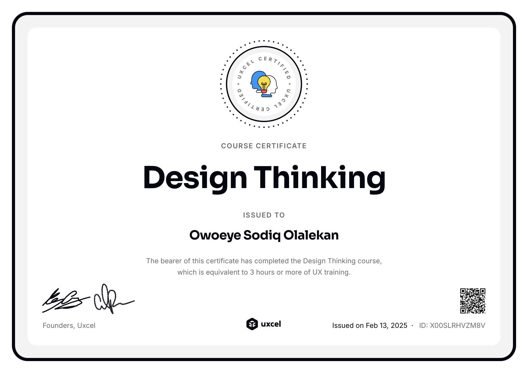 Owoeye Sodiq Olalekan's certificate